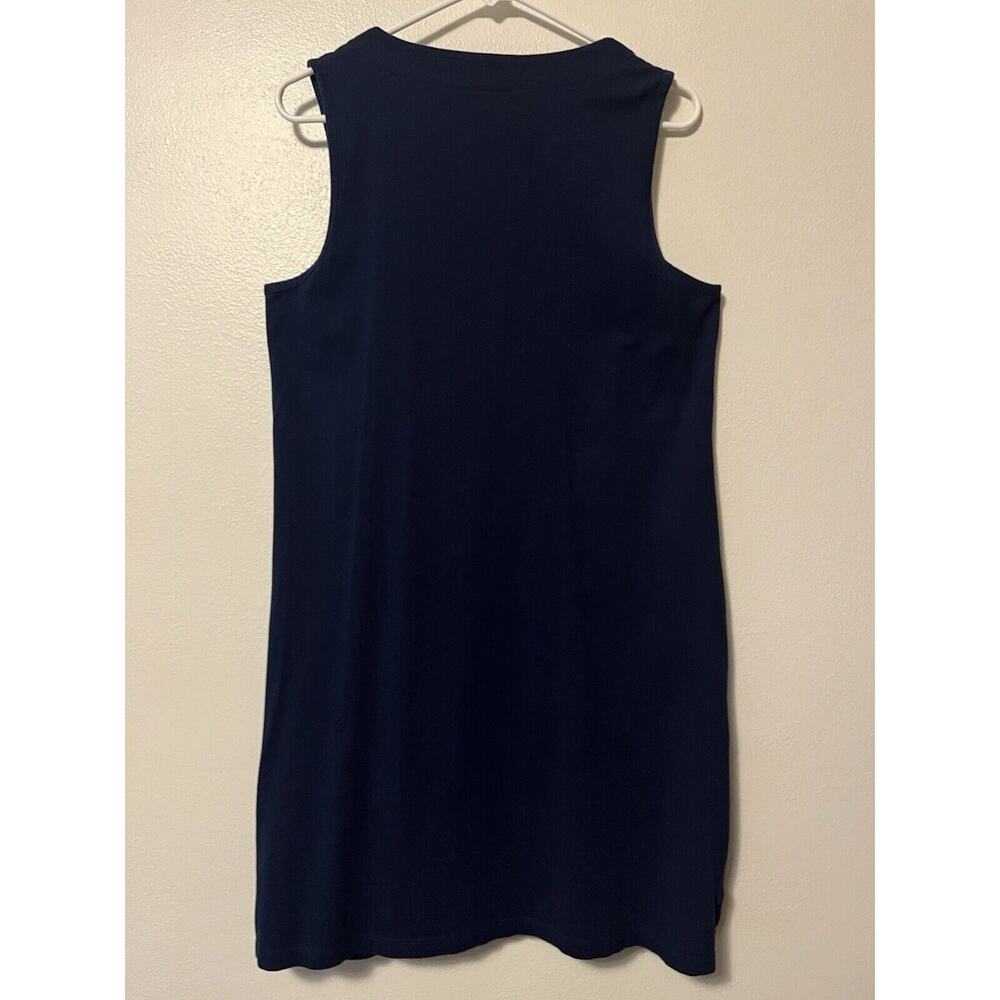 Lands End Shift Dress Women's Medium Blue White Embroidered V-Neckline Pockets - Picture 5 of 9